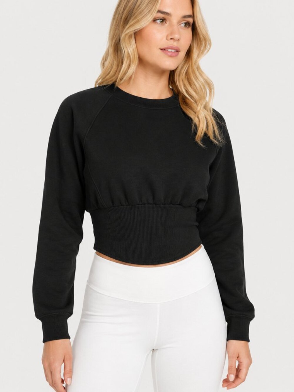NWT Victoria's Secret Crop Fleece Sweatshirt Corset Crewneck Black Small #A2633